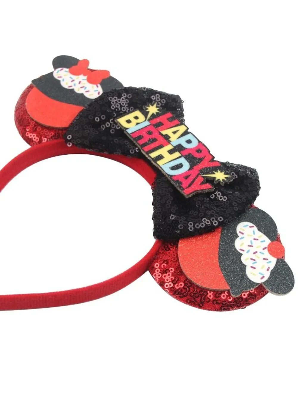 Women Orange Polyester Sparkle Sequins Mickey Mouse Hair Bow Handmade Headband